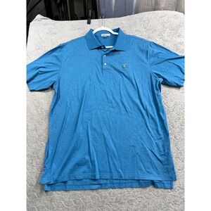 Peter Millar Mens Blue Heathered Polo Shirt Golf PCG Logo XL Cotton